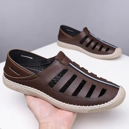 BROWN SOFT LEATHER SANDALS-KNA